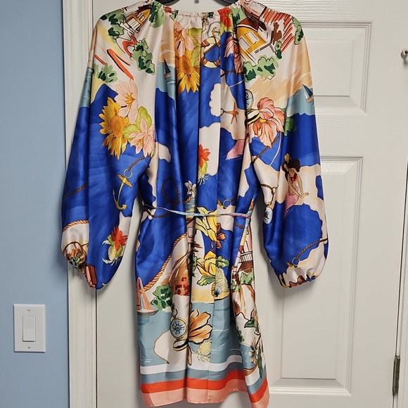 ANTONIO MELANI Raffaella Balloon Sleeve Satin Dress: Oceanprint: XL SEE DETAILS - Picture 4 of 16